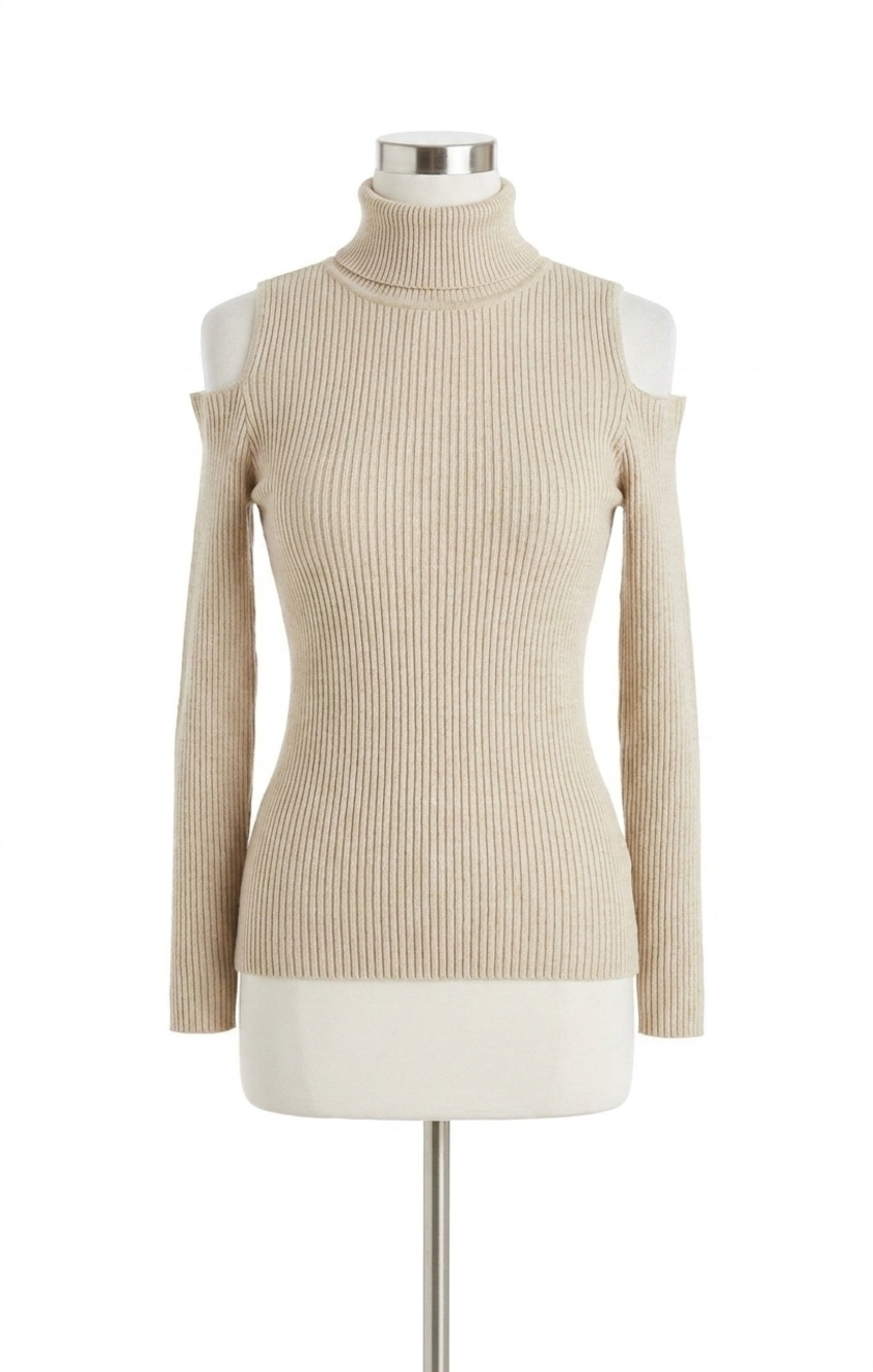 NEW LOVE TOKEN sara cold shoulder sweater in beige